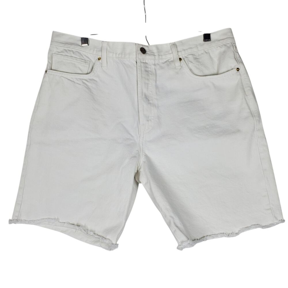 FRAME Le Slouch Bermuda Shorts Sz 33 Off White Denim Cut Off Button Fly 8" Insea